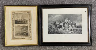 A framed and glazed lithograph and a framed and glazed engraving. Both unsigned. H.53 W.66cm (