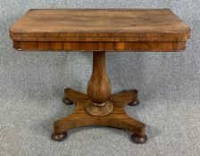 Card table, mid 19th century rosewood with swivel top foldover action. H.73 W.92 D.46cm (92