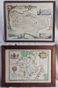 Two 19th century hand coloured engraved maps, Kent and Worcestershire, framed and glazed. Largest is