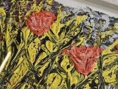 Oil on board, impasto flowers, initialled. H.43 W.53cm.
