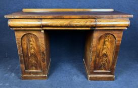 A mid 19th century flame mahogany pedestal sideboard. H.89 W.135 D.52