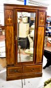 An Edwardian mahogany and inlaid wardrobe. H.202 W.107 D.50cm