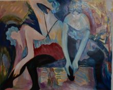 A large signed limited edition lithograph, ballerinas, framed but not glazed. W.108 H.92