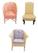 A 19th century nursing chair and two vintage loom armchairs.