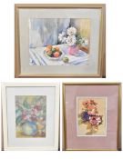 A collection of three framed and glazed still life watercolour studies. H.51.5 W.60.5cm (largest)