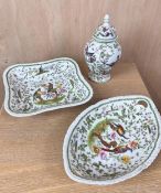 A Chinese style temple jar and matching serving dishes. H.22cm