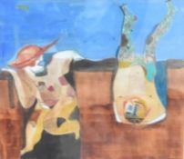 A framed and glazed watercolour, figural study, indistinctly signed. H.52.5 W.54cm