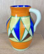 A Clarice Cliff style Lotus jug, hand painted. H.30cm