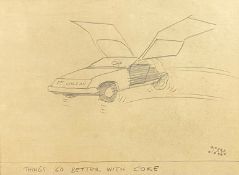 'Things Go Better with Coke', a signed pencil cartoon sketch by JAK (Raymon Allen Jackson) featuring