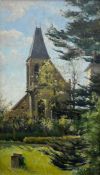 Oil on canvas, continental church, signed Paul Louchet to the reverse. H.60 W.40cm