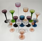 A collection of sixteen Wedgwood glass candlesticks, some with labels and marks. H.29cm (largest)