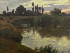 Aladar Edvi Illes (1870-1958), an early 20th century oil on board, riverscape, signed, in a gilt
