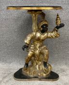 A Venetian style carved giltwood blackamoor lamp table with plate glass protective top. H.67cm