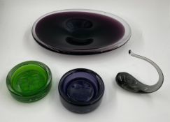 A collection of Wedgwood and other glass, to include two ashtrays, a bracelet branch, and a dish.