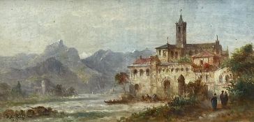 Oil on board, Lake Como, signed and dated S. A. Regia 1905 with label to the reverse. H.28 W.43cm
