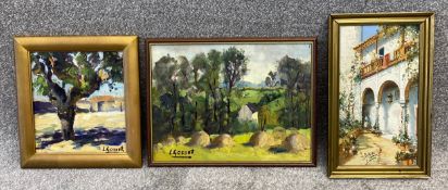 Two signed Impressionist style oil paintings on board by L. Gosset with notes to reverse, and one