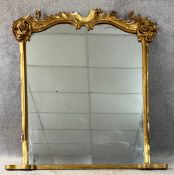 A 19th century giltwood and gesso overmantel mirror with original plate. (Damaged as seen). H.167