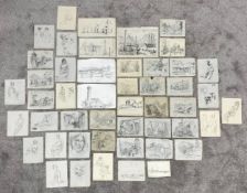 A large collection of pen and pencil sketches on paper by Bernard Bowerman. All unsigned, with