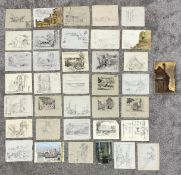 A large collection of pencil, pen, chalk and watercolour drawings/sketches, to include one oil
