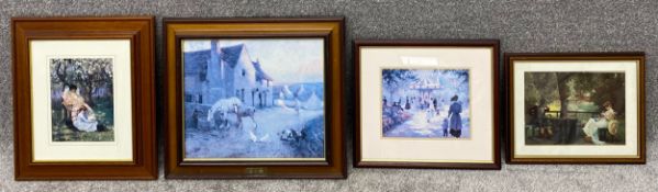 Four reproduction prints of various paintings. All framed and glazed. H.47 W.53cm (largest)