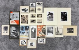 A collection of scraper board drawings and reproductions by Vivian Bewick. Some signed and titled.