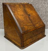 A 19th century burr elm fitted stationery box.