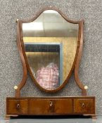 A 19th century mahogany and satinwood inlaid swing frame toilet mirror. H.61 W.43cm