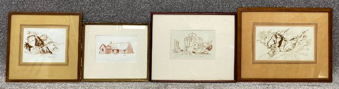Four pen drawings by Vivian Bewick; Two rock studies for 'Strumble Head' and 'Headland', and two