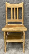 A 19th century style teak metamorphic chair converting to library steps. Chair H.85 W.42 Steps H.