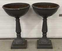 A pair of French 19th century style cast iron planters on stepped pedestal base. H.98 Dia.60cm