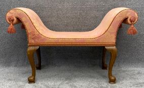 A Georgian style scroll end window seat. H.73 W.122 D.50cm