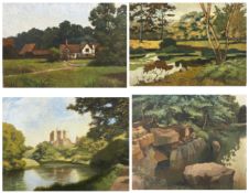 Four oil landscapes on board; one signed Vivian Bewick and two others with Vivian Bewick written
