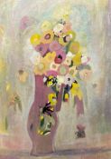 An indistinctly signed oil on canvas, still life vase and flowers. H.105 W.75cm