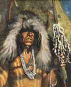 Harley Brown (b.1939), oil on board, Native American Chief portrait: Tenderness I. Framed and