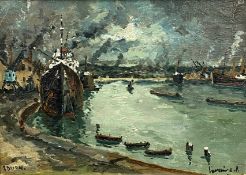 Robert L. P. Lavoine (1916-1999), a signed oil painting on canvas, Rouen port. H.31 W.40cm