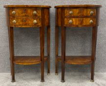 A pair of Theodore Alexander Georgian style mahogany demi-lune side tables raised on square tapering