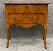 A late 19th century French kingwood and crossbanded chest of drawers with satinwood marquetry