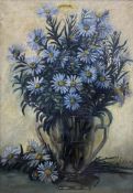 A signed oil painting on canvas, still life flowers, by S. Collins in a gilt gesso frame. H.50 W.