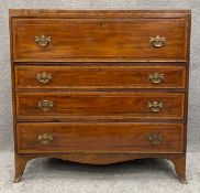 A Regency mahogany and satinwood inlaid chest with fitted secretaire section above three long