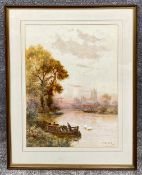 Walter Stuart Lloyd (1845-1929), a signed and dated watercolour on paper, river scene with cathedral