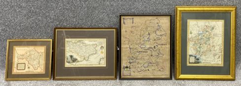 Four antique maps to include one of Wiltshire by R. Brome, one of Kent by T. Kitchin 1786, a map