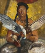 Harley Brown (b.1939), oil on board, Native American Chief portrait: Tenderness II. Framed and