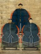 A large Chinese ink and wash ancestor painting, possibly late Qing dynasty (1644-1912), in a