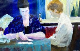 Frank Hill (b.1937), a signed and framed oil on board titled The Fortune Teller, signed. H.67 W.
