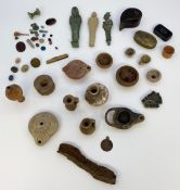A collection of ancient Egyptian and other artefacts to include, three Shabti figures (one