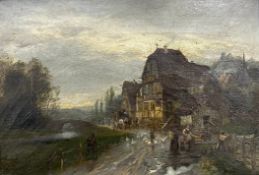 An 18th/19th century oil on canvas, rural scene, signed Ritter ? in a gilt gesso frame. H.29 W.37cm