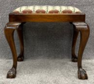 A Georgian style walnut stool on cabriole legs with claw and ball feet, with Art Nouveau/Liberty