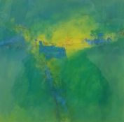 A mixed media/acrylic on paper, abstract composition, indistinctly signed. Framed and glazed. H.70