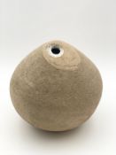 A stoneware studio pottery vase with a white glaze to the rim. H.24 W.24cm.