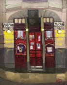 Marcelo Ditomaso, an acrylic on board, Bar Sur, signed with label to the reverse. H.43 W.37cm